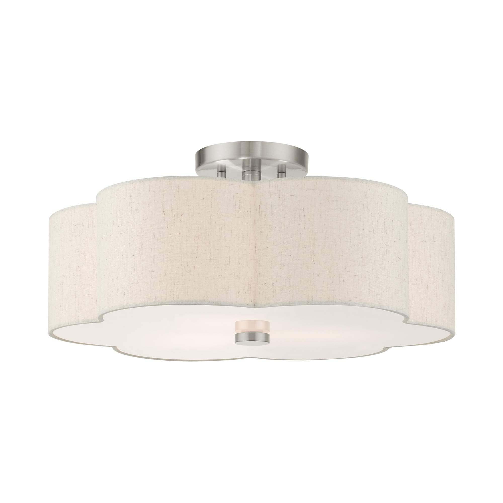Livex Lighting58064-91 Solstice Collection 3-Light Semi Flush Mount Ceiling Light with Oatmeal Color Hardback Fabric Shade, Brushed Nickel