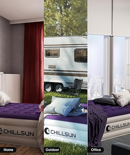 Miniatura 8 de CHILLSUN - Colchón inflable Queen con bomba integrada, diseño mejorado, 18 pulgadas, parte superior aterciopelada, para invitados, campamento,
