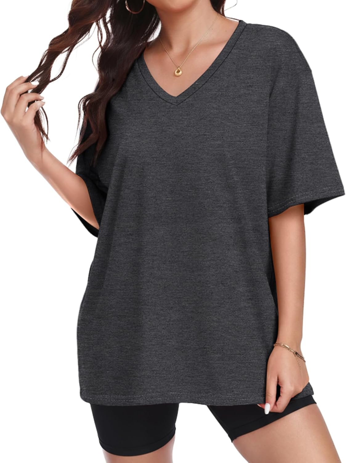 ADOREJOY Oversized Tshirts for Women V Neck Summer Graphic Tees Casual Short Sleeve Loose Tops - Image 8