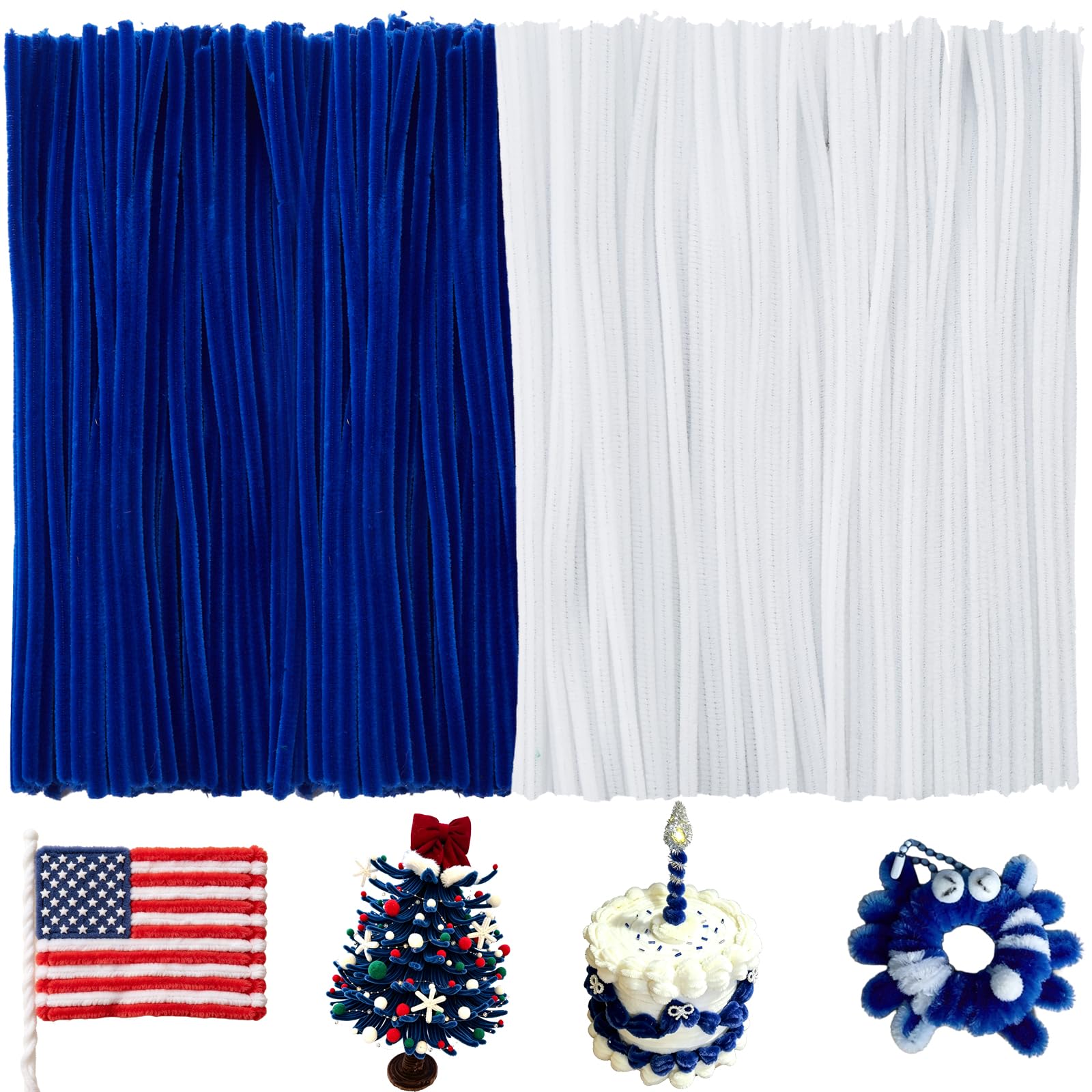 200PCS Pipe Cleaners,White+Royal Blue Pipe Cleaners Bulk for Crafts