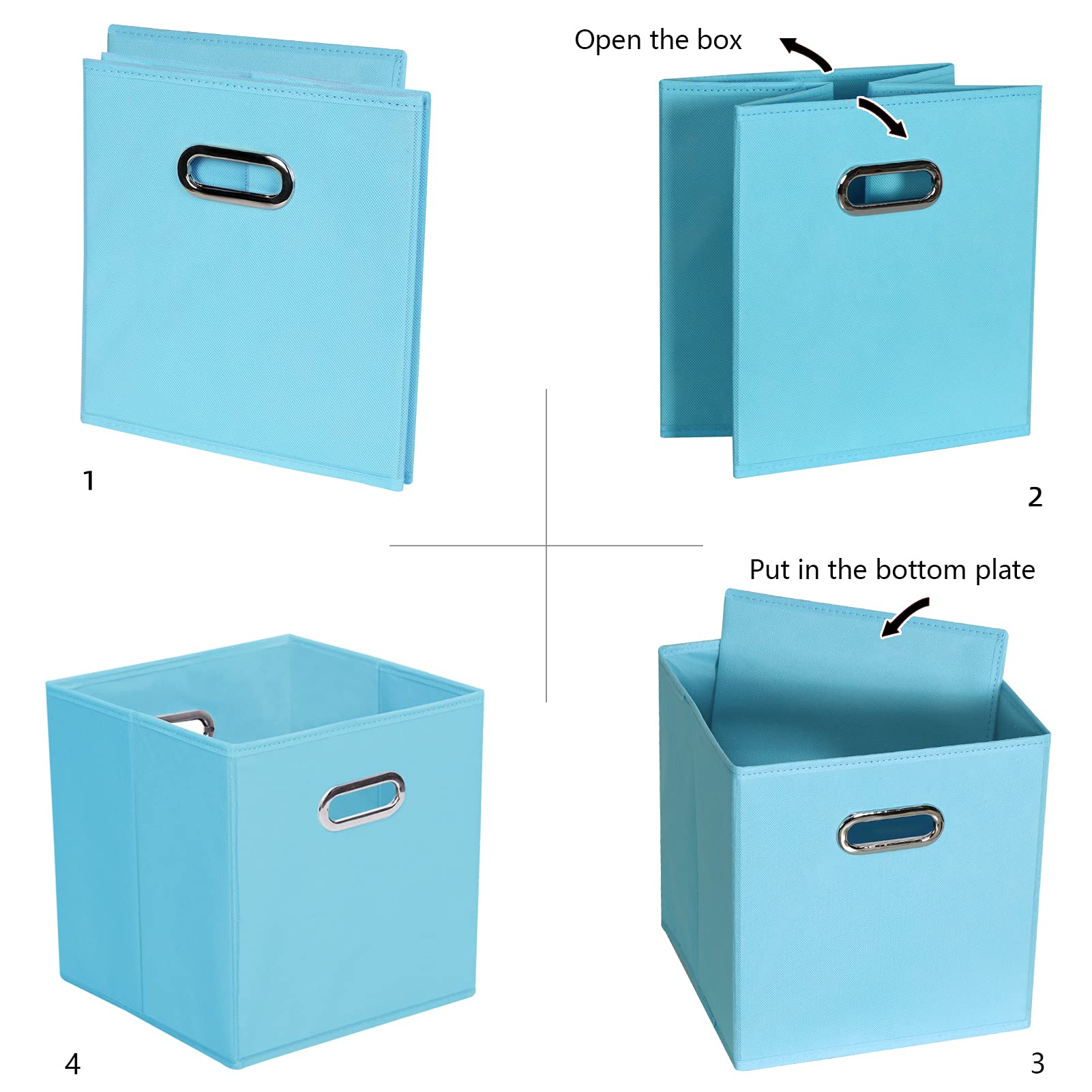 Contenedores de almacenamiento de tela, organizador de cubos de tela con asas dobles, cestas de almacenamiento plegables para el hogar, dormitorio, 11 x 11 x 11 pulgadas (azul, paquete de 6)