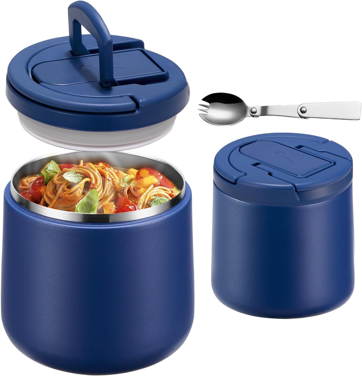 20oz Insulated Vacuum Food Jar with Buckle Lid,Soup Thermo for Hot Food Kids,Wide Mouth Leakproof Stainless Steel Lunch Container with Spoon-Blue