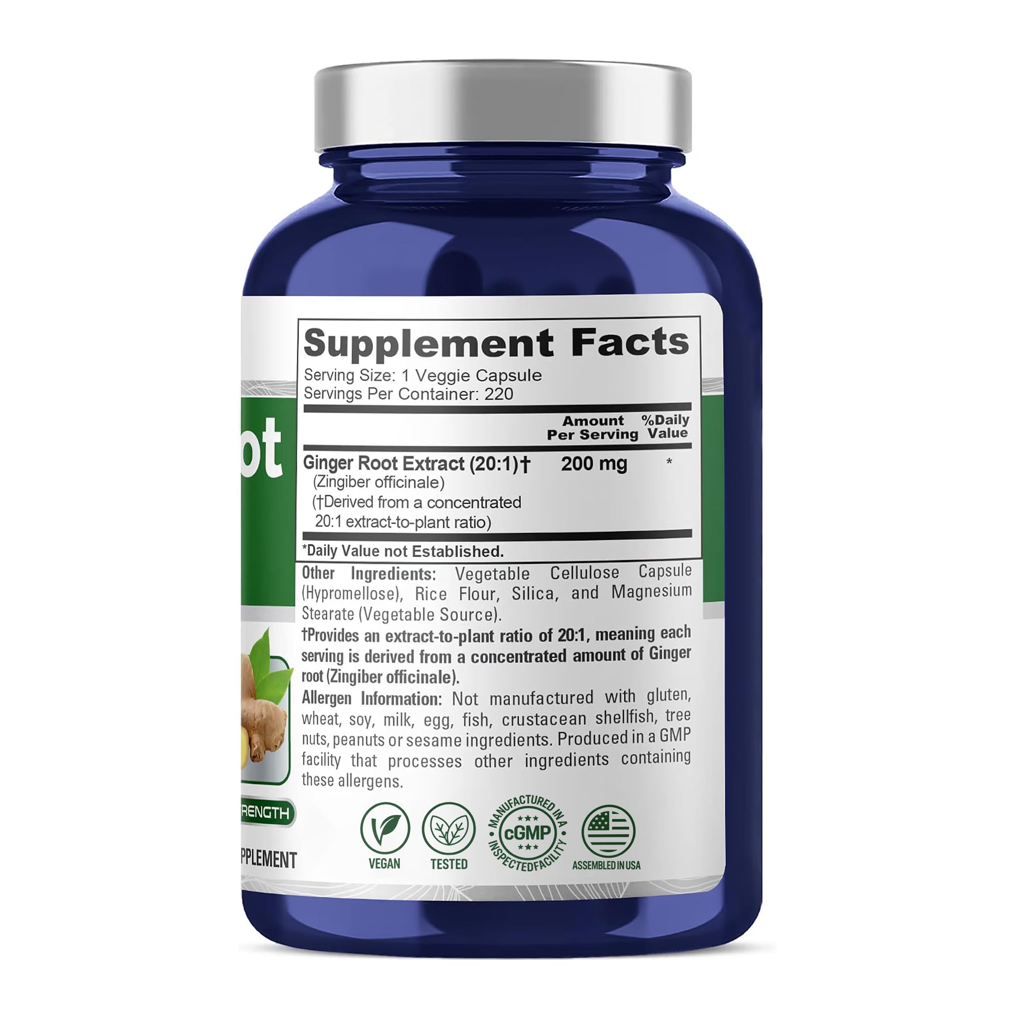 Ginger Root, Vegan, 200mg, 220 Veg Capsules - 220 Servings — Amazon image 2