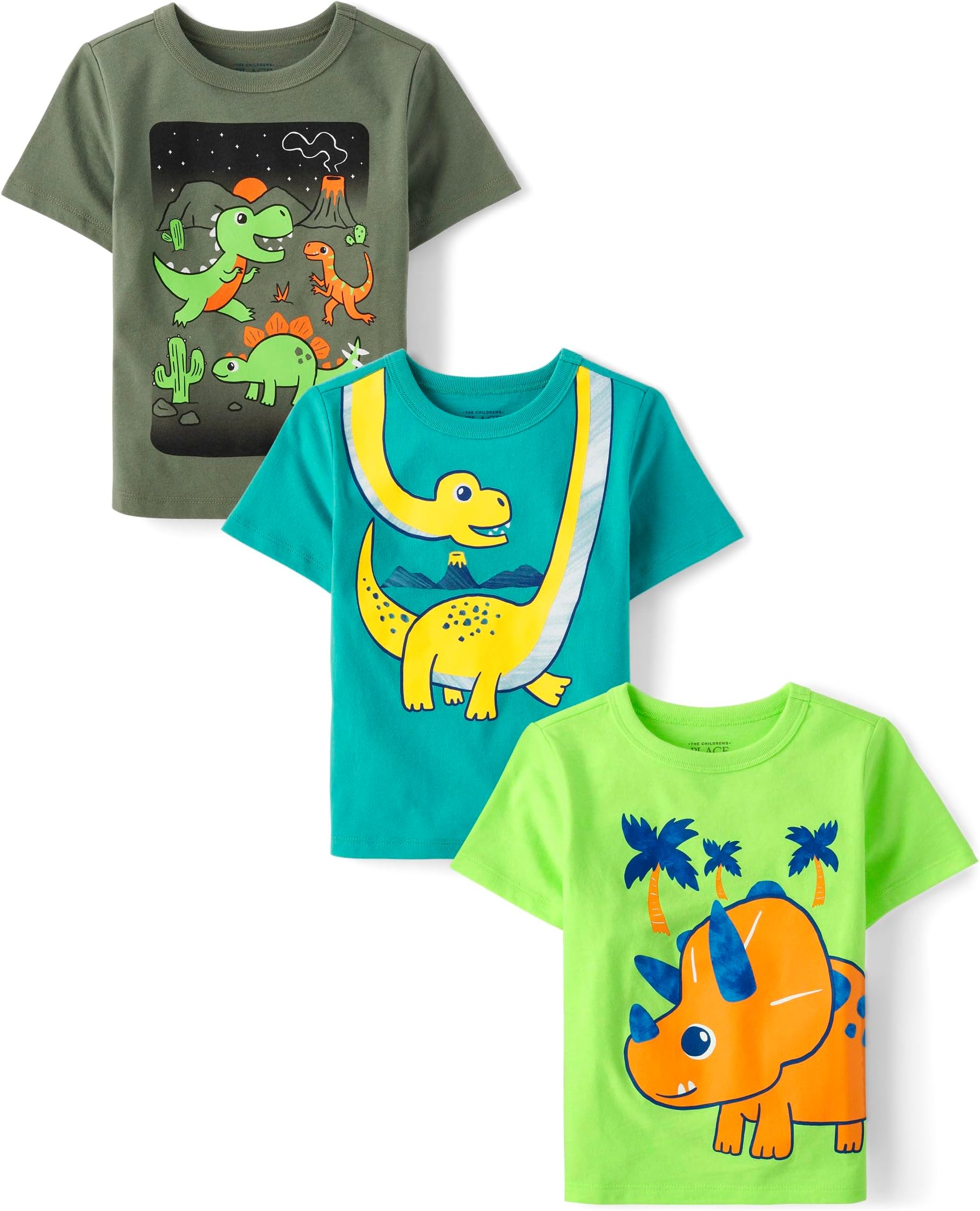 Baby Boys' and Toddler Dino,Animals,Sharks Short Sleeve Graphic T-Shirts,3 Pack
