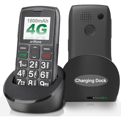 artfone A400 4G Volte Big Button Cell Phone Unlocked for Seniors, Senior Cell Phone for Elderly & Kids with SOS Button, 2MP Camera, 2.4" Display, Loud Speaker, Charging Dock,1800mAh - Silver