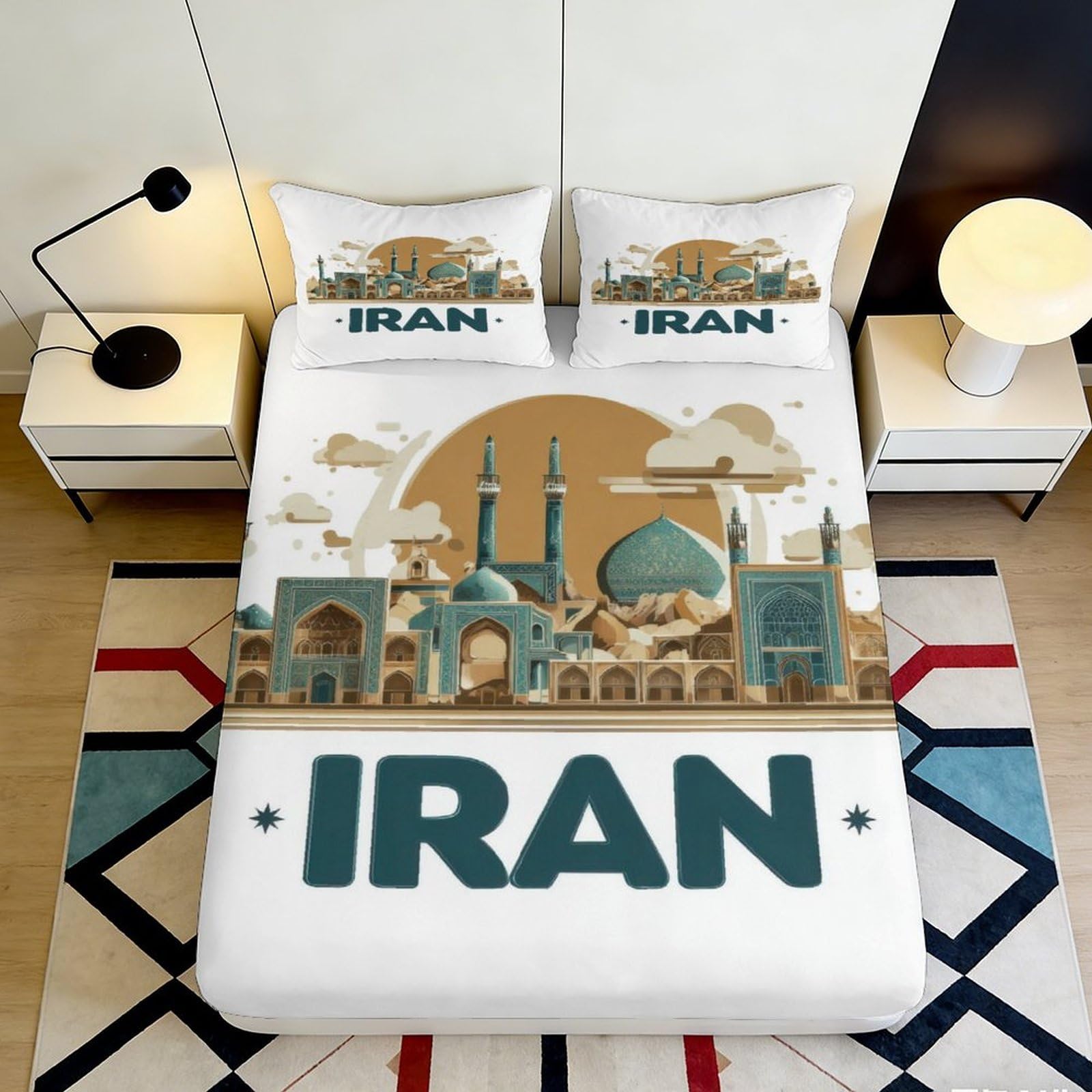 3D Printed Persian Architecture Fitted Sheet Microfiber Bed Cover for Bedroom Guest Room Anti-Slip Easy Care Decor 90x200x25cm
