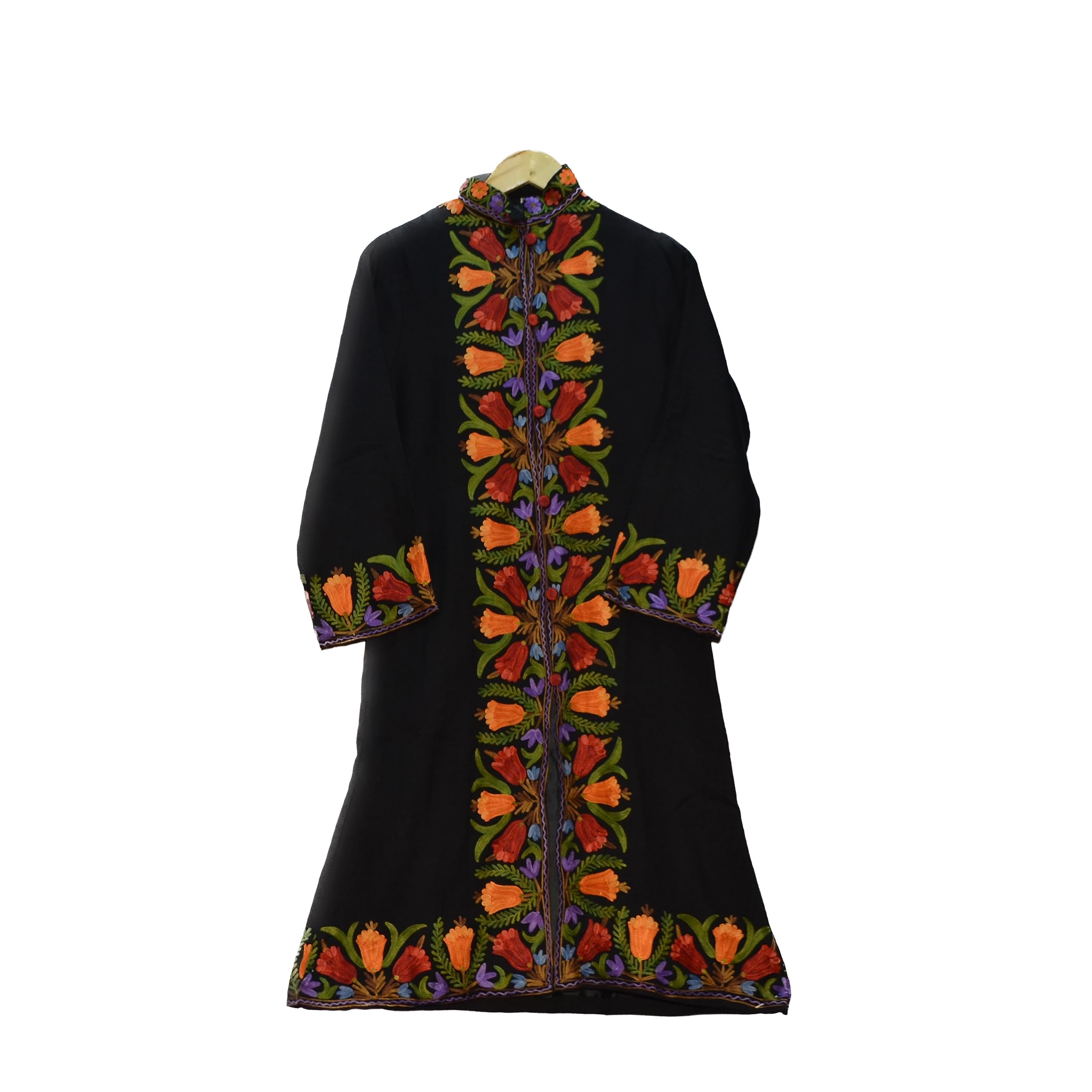Buy CRAFTBAZAR Kashmiri Woolen Embroidered Long Coat With Border