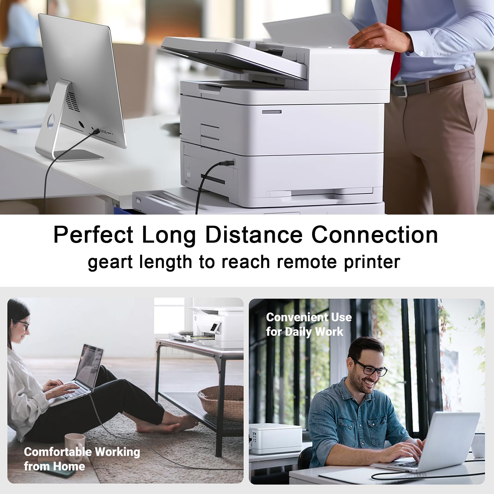 Druckerkabel, USB-A auf USB-B-Kabel, Hochgeschwindigkeits-Scanner-Druckerkabel für HP, Canon, Dell, Epson, Brother, Lexmark, Xerox, Samsung, Piano DAC und mehr, 3 m, Schwarz