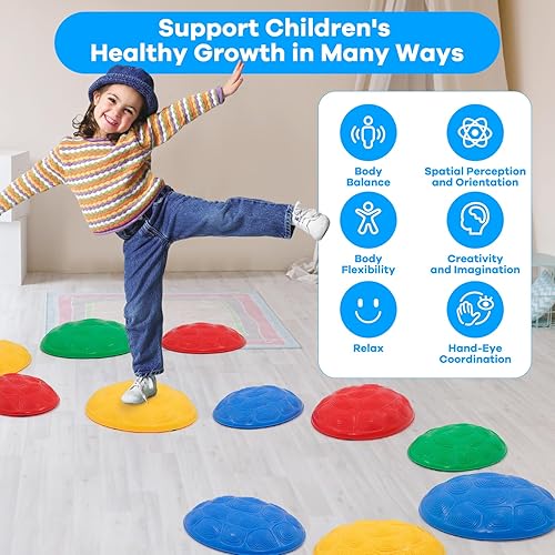 Miniatura 4 de Eapura Juego de 11 piedras de equilibrio antideslizantes para niños, bloques de equilibrio para interiores y exteriores, equipo de fitness para