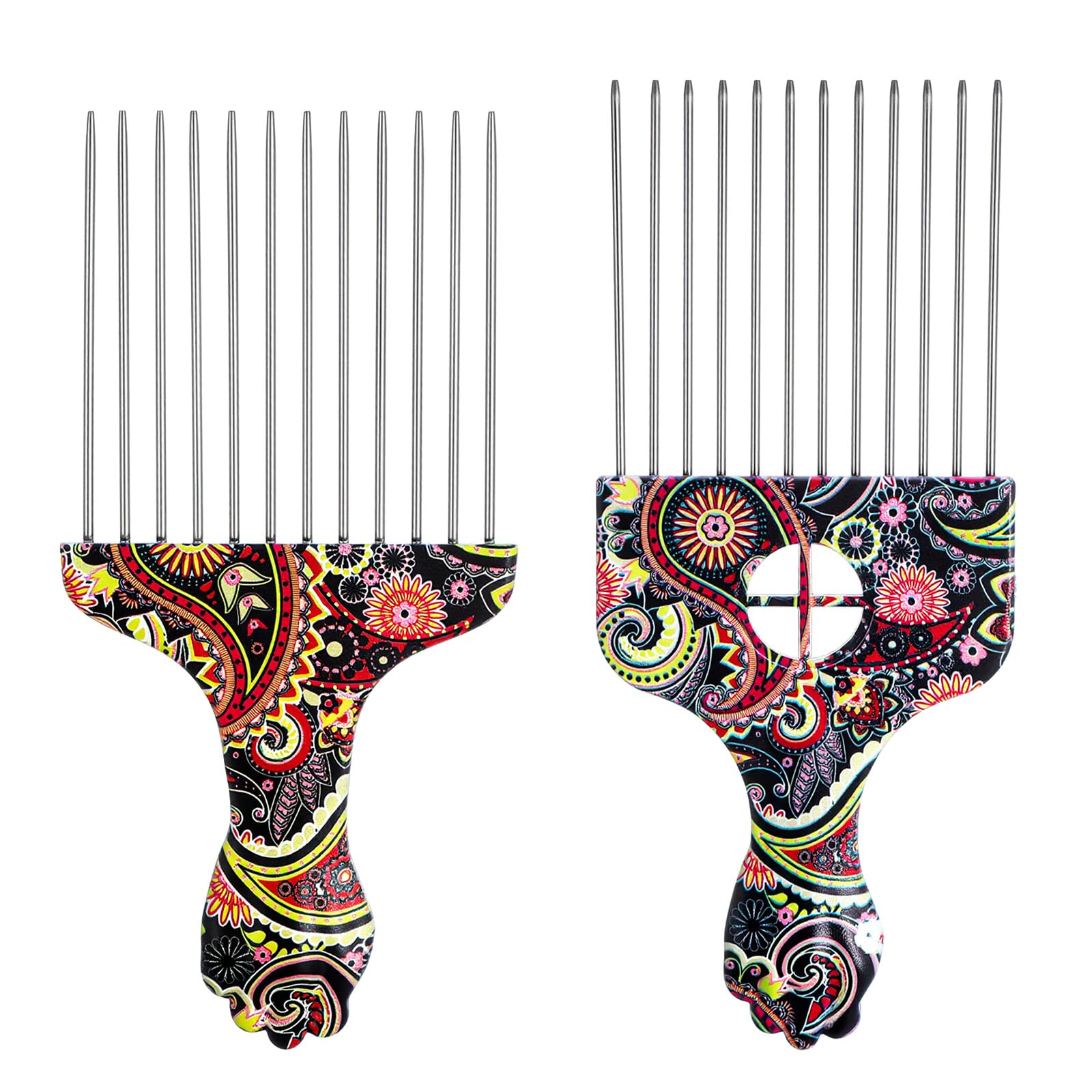 Molain 2 Pack Professional Stainless Steel Afro Pick Combs, Wide Tooth Metal Hair Picks for Curly Afro Braid Detangling Styling Women Men