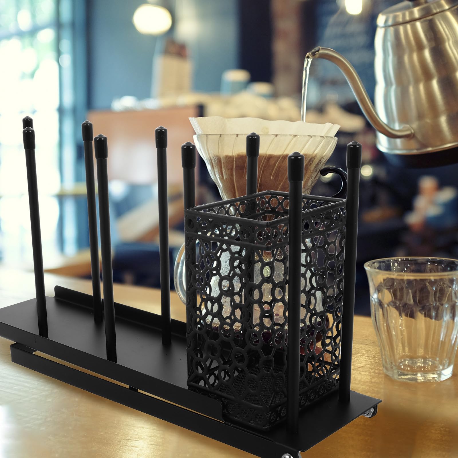 4 Organizzatore Nero in Ferro Scomparti a Tazze da Caffè