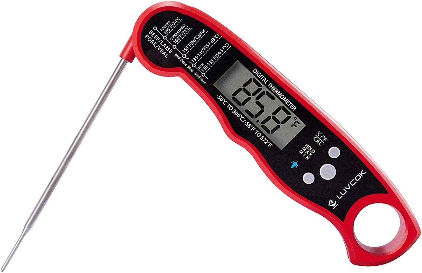 Food Thermometer Meat Thermometer Oven Thermometer Digital Candy Thermometer Luvcok Waterproof Instant Read Cooking Thermometer, for Kitchen BBQ Grill Smoker, Red