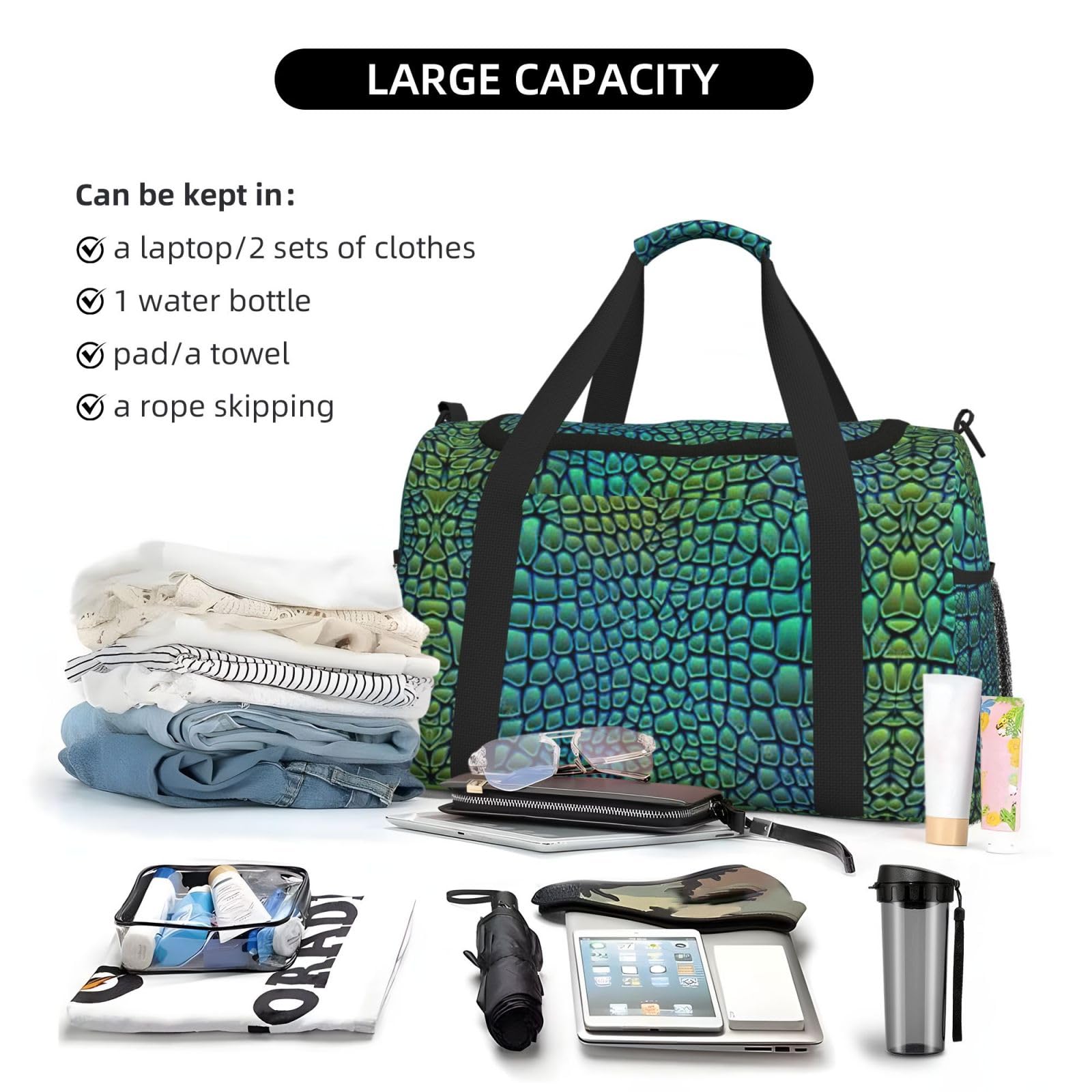 Borsone da viaggio in pelle di alligatore, borsa da fine settimana, borsa da viaggio, borsa a mano per allenamento, sport, ospedale