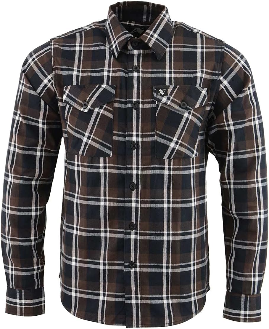 Milwaukee Leather MNG11643 Men's Flannel Plaid Brown Black and White Long Sleeve Cotton Button Down Shirt - Image 3