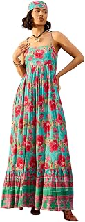 Pink Paprika by Sassafras Women's Rayon Crinkle Fit and Flare Maxi Casual Dress Price In India