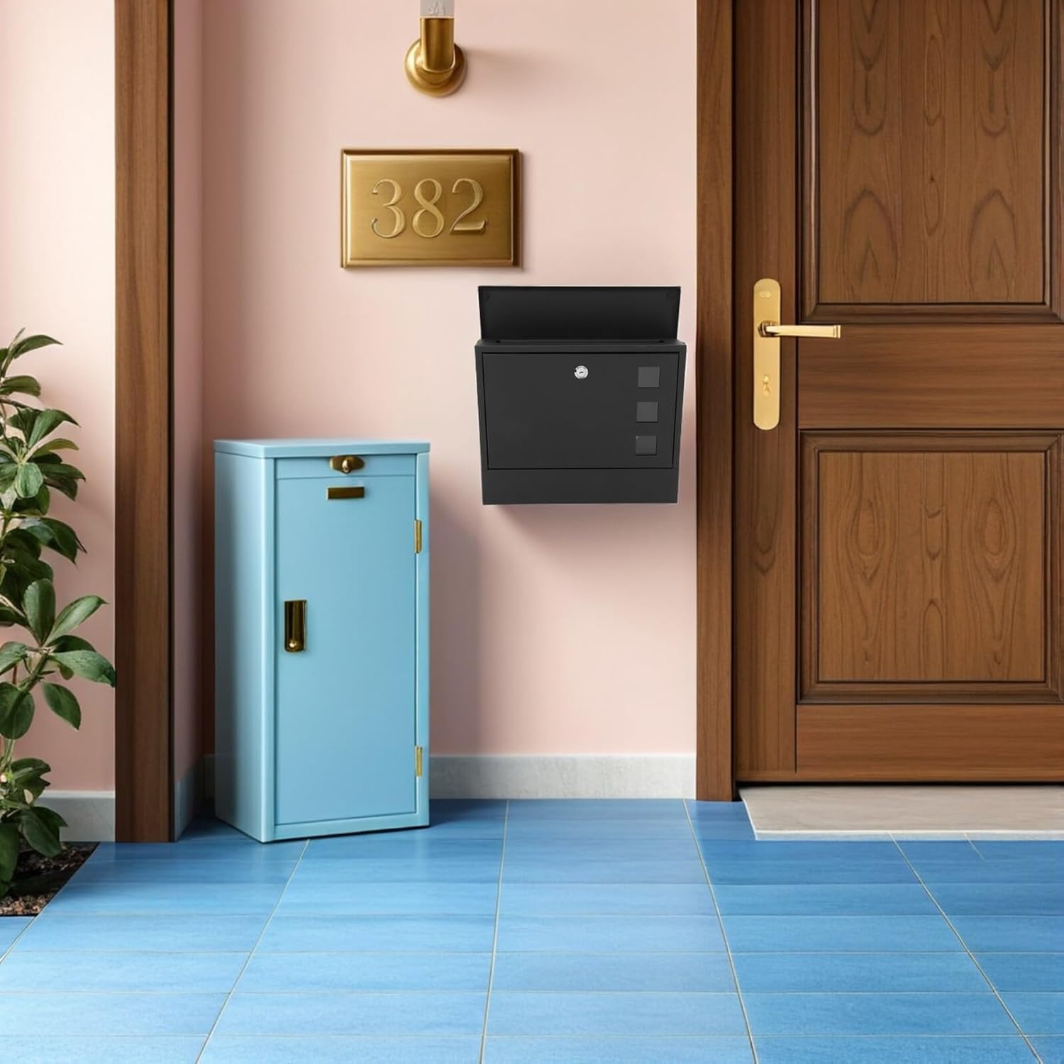 Outdoor Vintage Mailbox Wall Mount Large Locking Mail Box with Key for Secure Outdoor Mail Collection 36x30x9.5cm Black