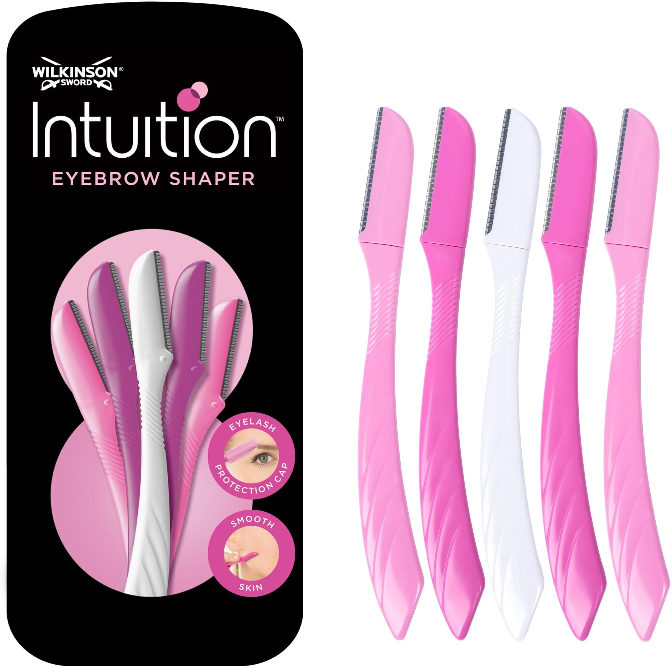 Intuition Eyebrow Shaper for Women | Facial Hair Remover and Trimmer | Exfoliating Dermaplaning Tool | Pack of 5 Disposable Razors