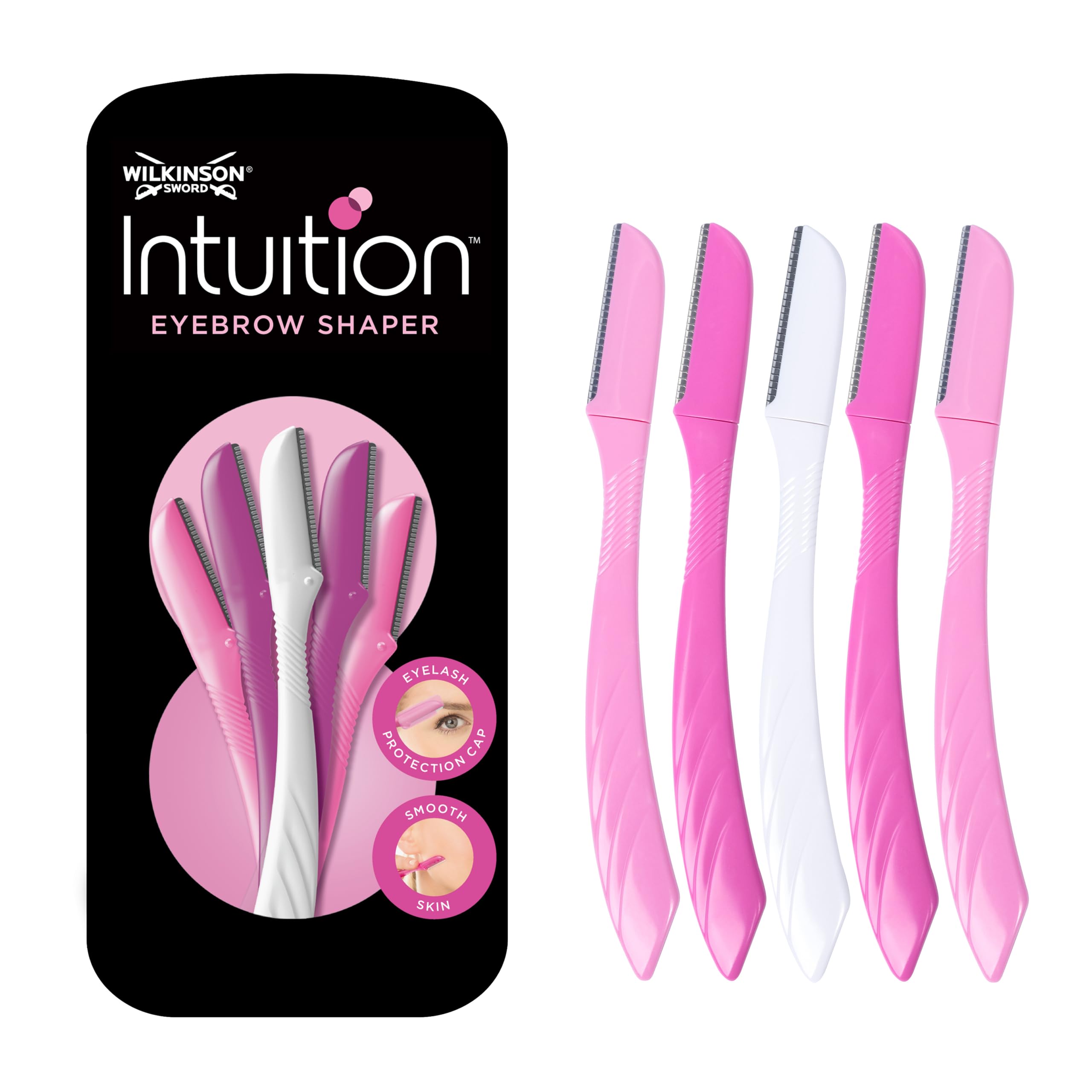 Intuition Eyebrow Shaper for Women | Facial Hair Remover and Trimmer | Exfoliating Dermaplaning Tool | Pack of 5 Disposable Razors