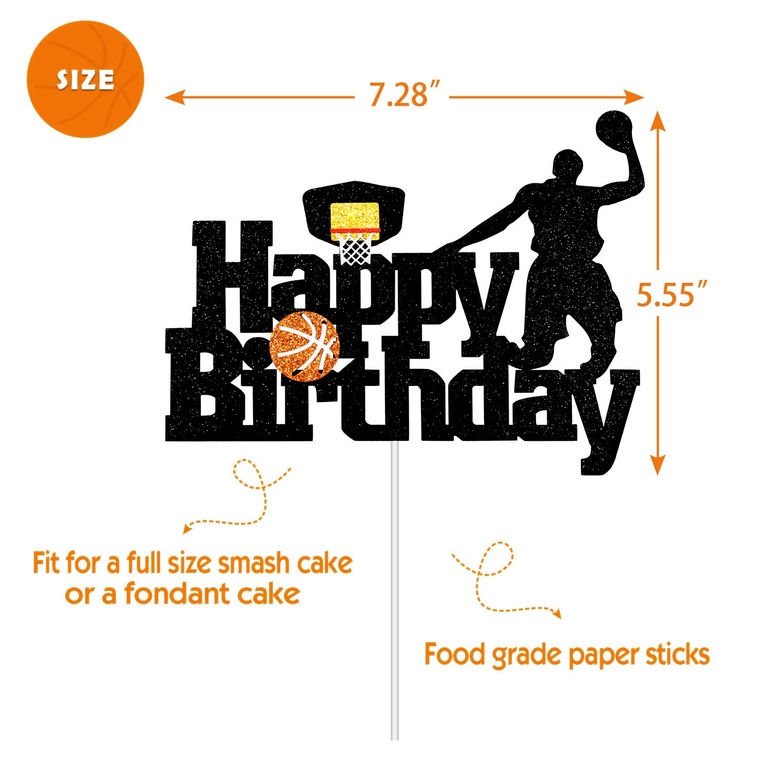 Amazon.com: Glitter Basketball Cake Topper, Black Flash Happy Birthday Sign  Cake Topper for Men and Boys Sport Theme Birthday Event Party Cake  Decorations Supplies : Grocery & Gourmet Food