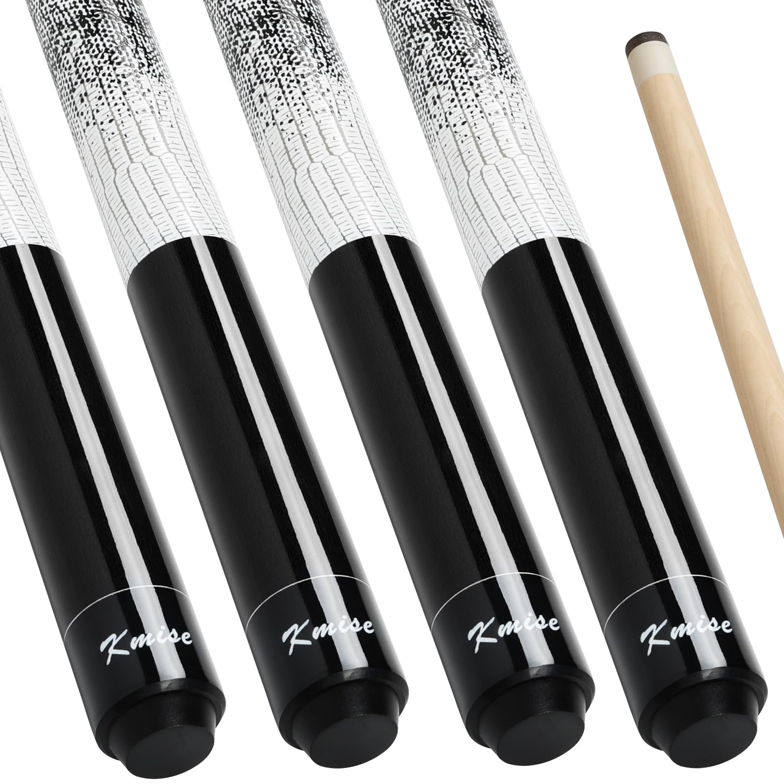 Kmise Pool Stick Set of 4, 58" Canadian Maple Pool Cue Sticks for Adults, 18 19 20 21oz Professional Billiards Pool Cue for Bar House Pool Table Sports 4 Sets (Black 19oz)