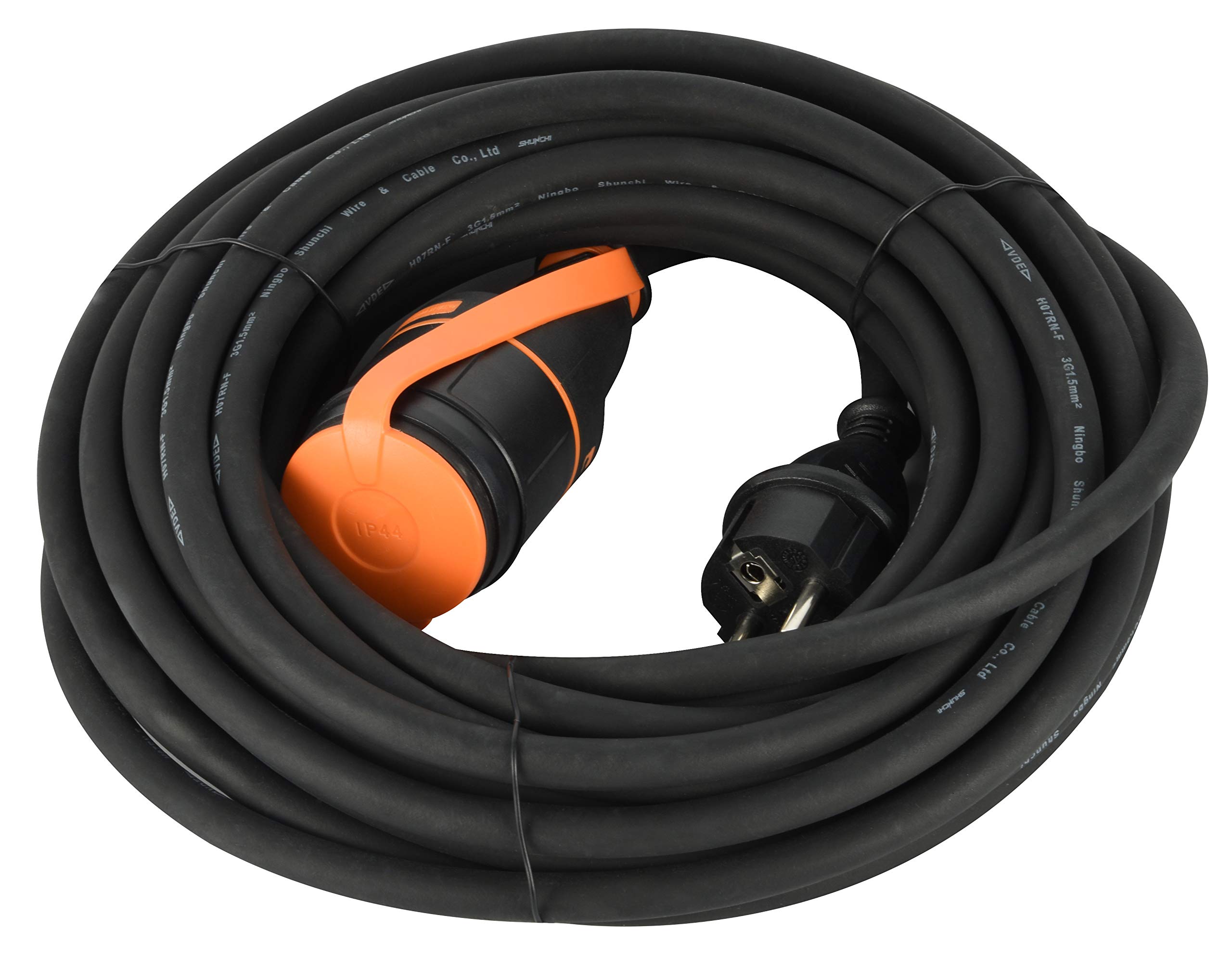 Electraline 01744 Pro-Line Outdoor przedłużacz elektryczny IP44, gumowy kabel H07RNF 3G1.5 z gniazdem elektrolockowym, wyposażony w mechanizm blokujący, który zapobiega przypadkowemu rozłączeniu