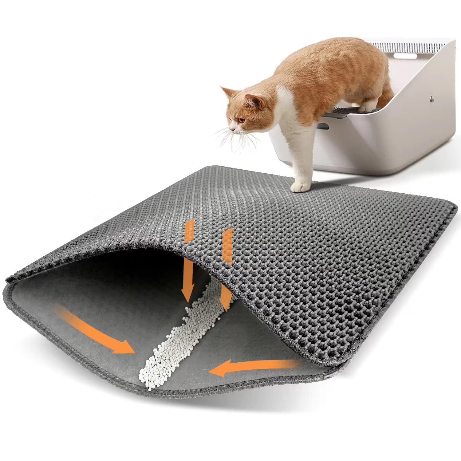 Conlun Cat Litter Mat Cat Litter Trapping Mat, Honeycomb Double Layer Design, Urine and Water Proof Material, Scatter Control, Less Waste，Easier to Clean,Washable, (23" X 17" Gray)