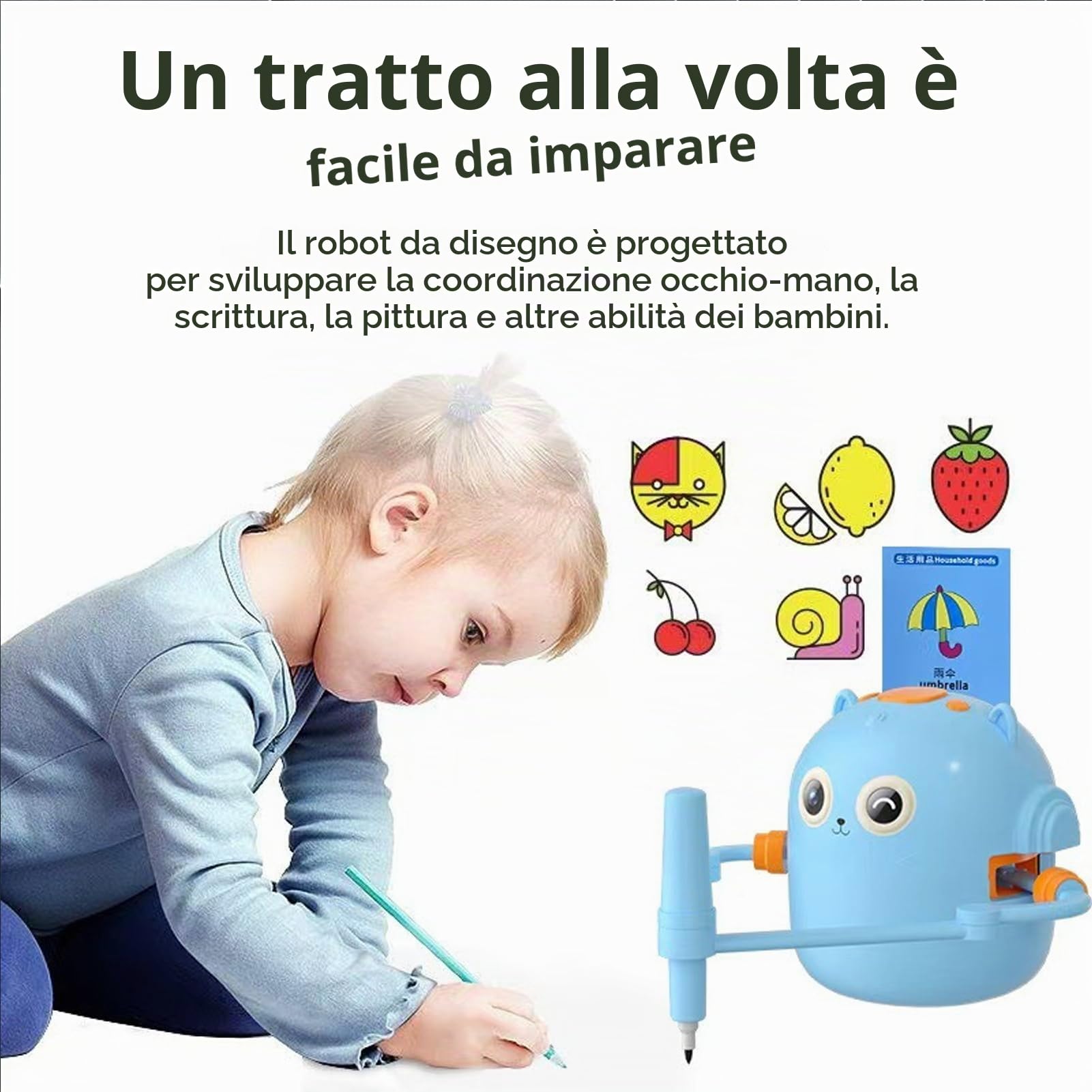 Elprico Robot da Disegno Educativo Interattivo per Bambini, con 100 Carte, Modalità di Disegno Multipli, Robot per Bambini e Ragazzi, Plastica, Blu, 124.5 x 110 mm, Creatività e Apprendimento