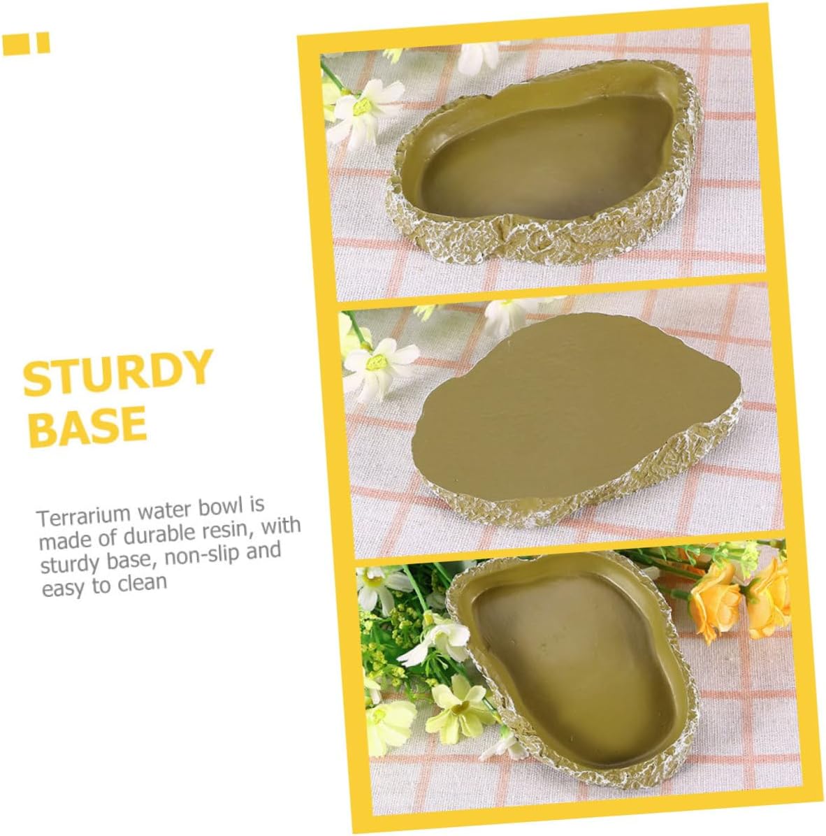 3pcs Reptile Water Dish and Feeding Bowl Set Resin Bark Design Terrarium Feeder for Tortoise Lizard Snake Hermit Crab