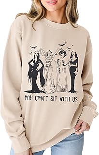 CM C&M WODRO Women Halloween Ghoul Gang Sweatshirt Vintage Horror Movie Long Sleeve Shirts Spooky Season Witches Pullover Top