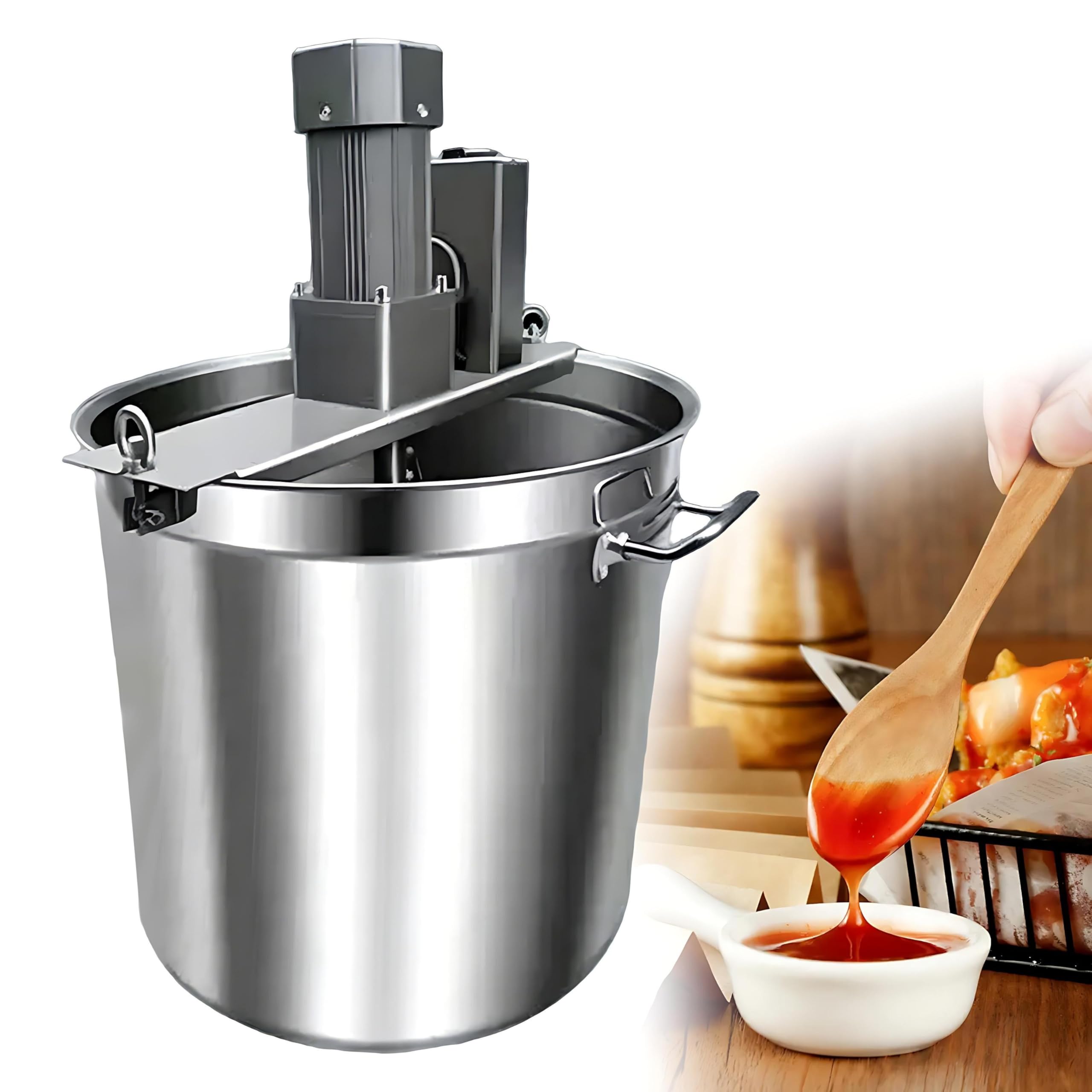 QIUNAOZI Electric Jam Mixer, Automatic Stirrer for Tomato Sauce, with 4 Blade Stirring Scraper, 301 Stainless Steel, Multiple speed settings, for Soup Chili Sauce Beverage Jam Porridge 40L