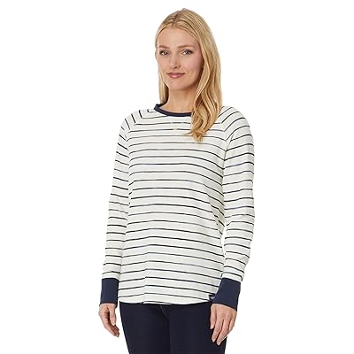 L.L.Bean Unshrinkable Mini Waffle T Shirts Long Sleeve Crew Neck Stripe Women