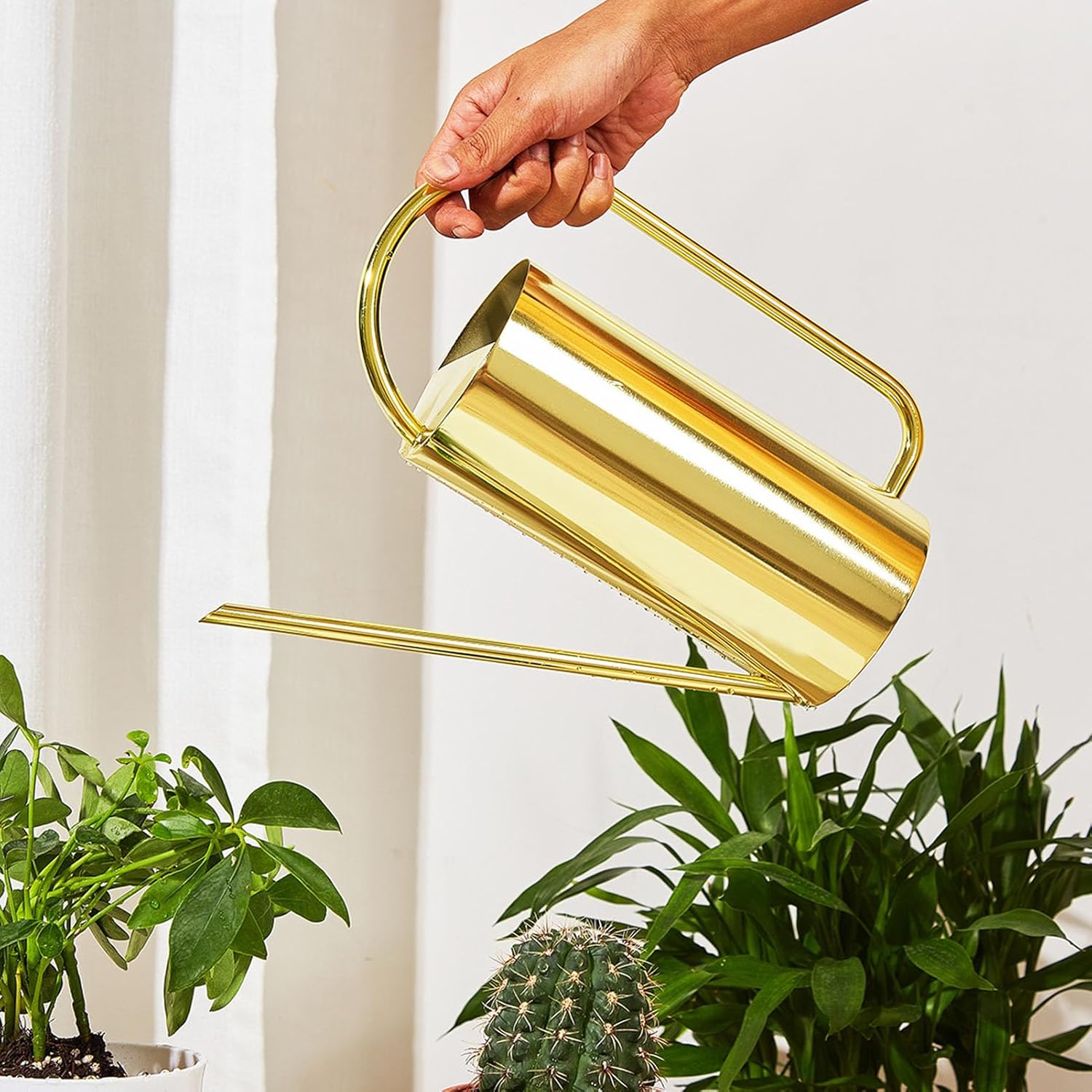 Watering Can for Indoor and Outdoor Plants - 1500ml Large Capacity Stainless Steel Pot With Long Spout for Bonsai and Garden (Gold)