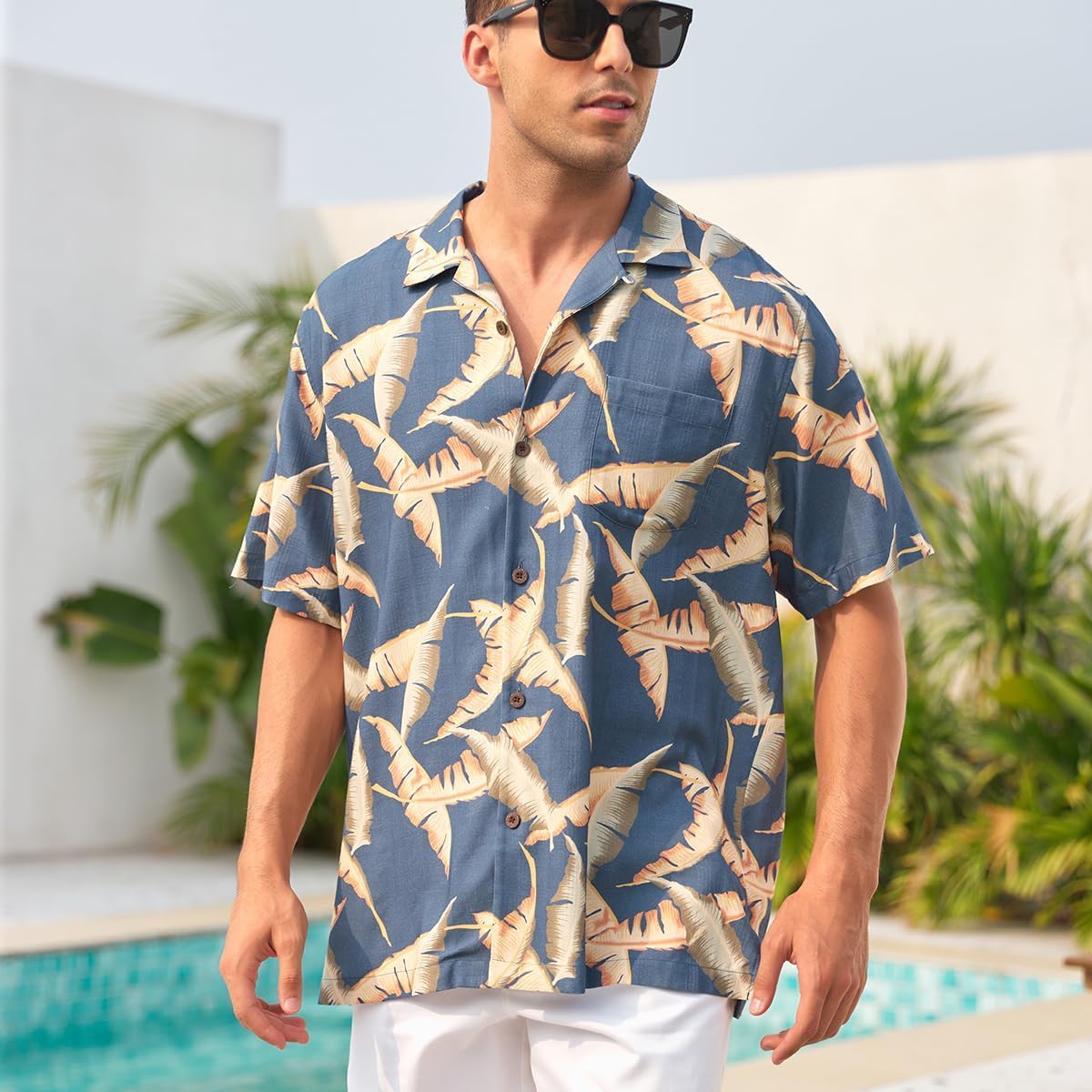 Mens Hawaiian Shirts Silk Short Sleeve Printed Beach Shirt Relaxed Fit Summer Tropical Shirts