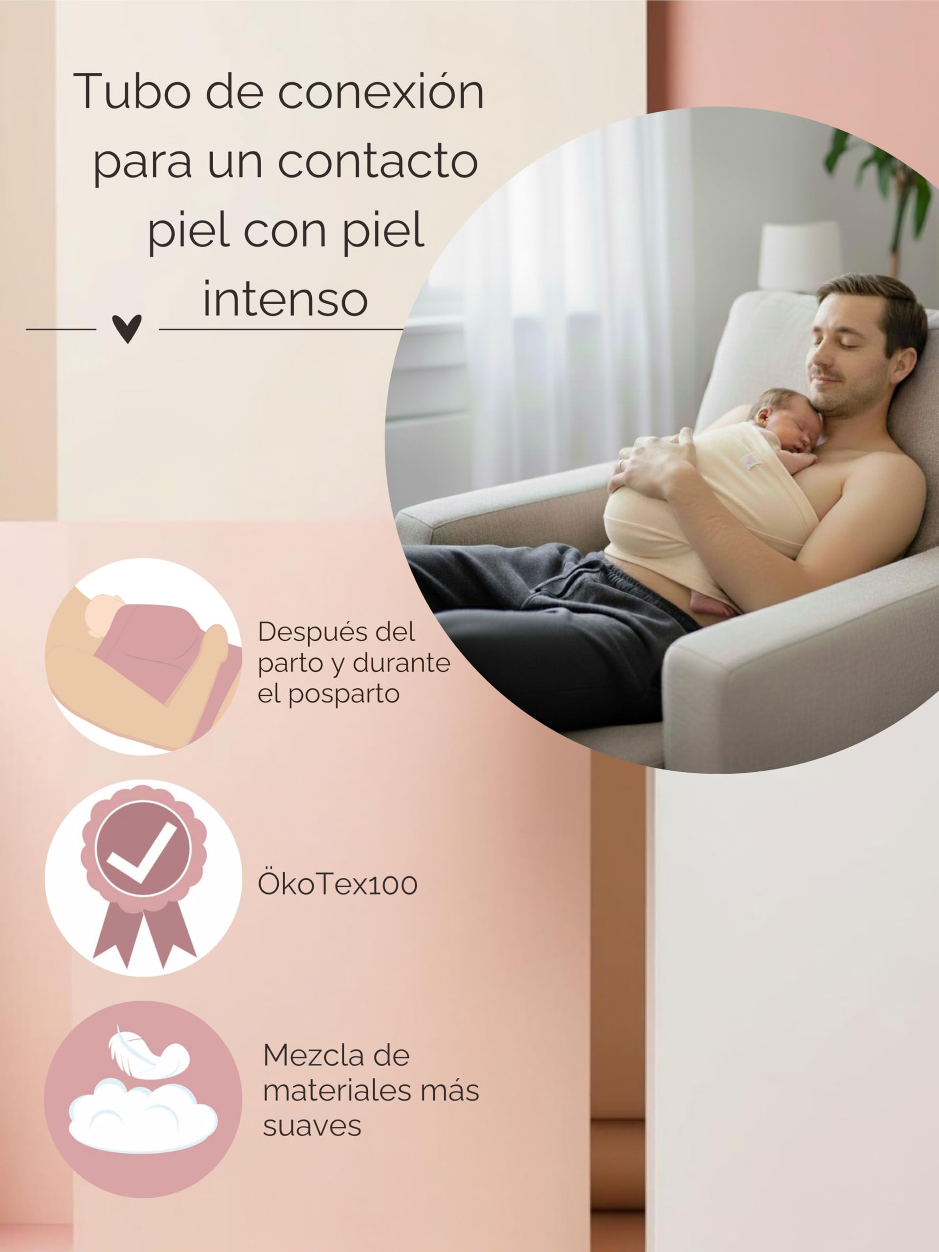 Herzmutter Top Tubular para recién Nacidos - OekoTex 100 algodón - Parte Superior Suave - Bebé recién Nacido - Contacto físico vinculación - Transpirable y Lavable - 601000