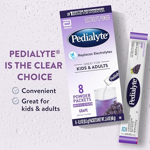 Miniatura 3 de Pedialyte Polvo de Electrolitos, Bebida Hidratante para Niños y Adultos, Uva, 8 Sobres de Polvo