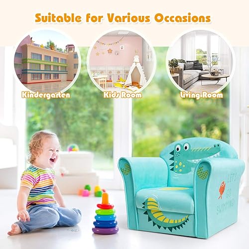 Miniatura 6 de HONEY JOY Sofá para niños, sillón con patrón de gato, mini muebles de sala de juegos para niños, construcción de madera resistente, silla con