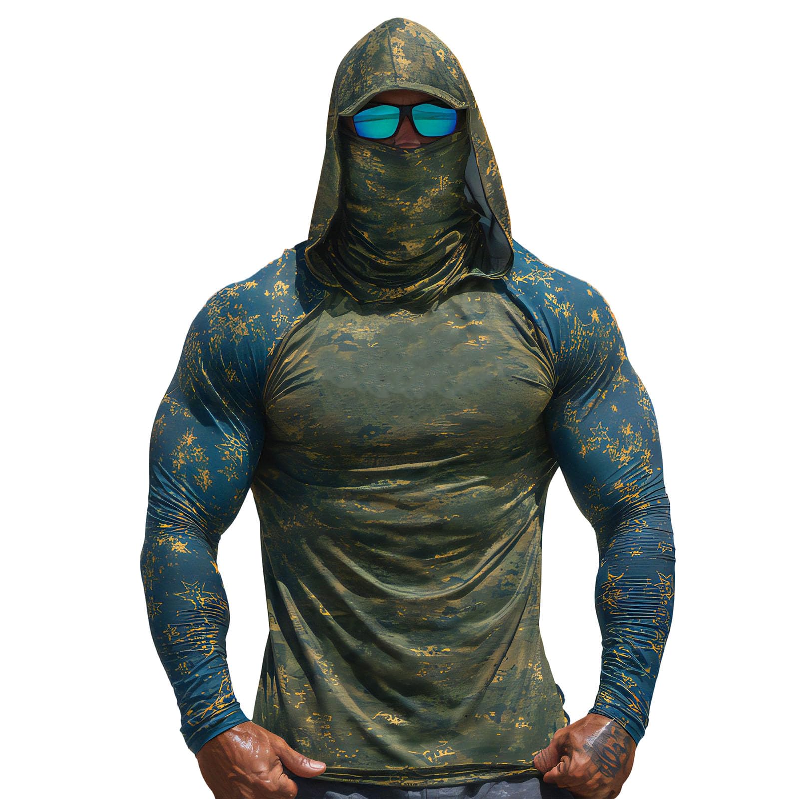 Herren UV-Rashguard Kurzarm – UPF 50+, Mit Kapuze & Maske, Atmungsaktiv, Schnell Trocknend – Für Surfen, Wandern & Outdoor