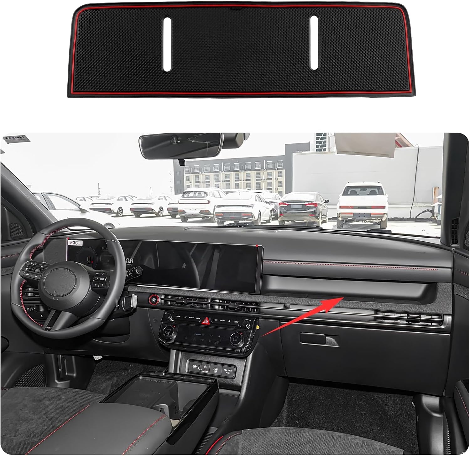 KUNGKIC for Hyundai Tucson 2025 Passenger Storage Mat Dashboard Organizer Interior Organizer Tray Anti-Slip Pad Accessories 1 PC (Red)