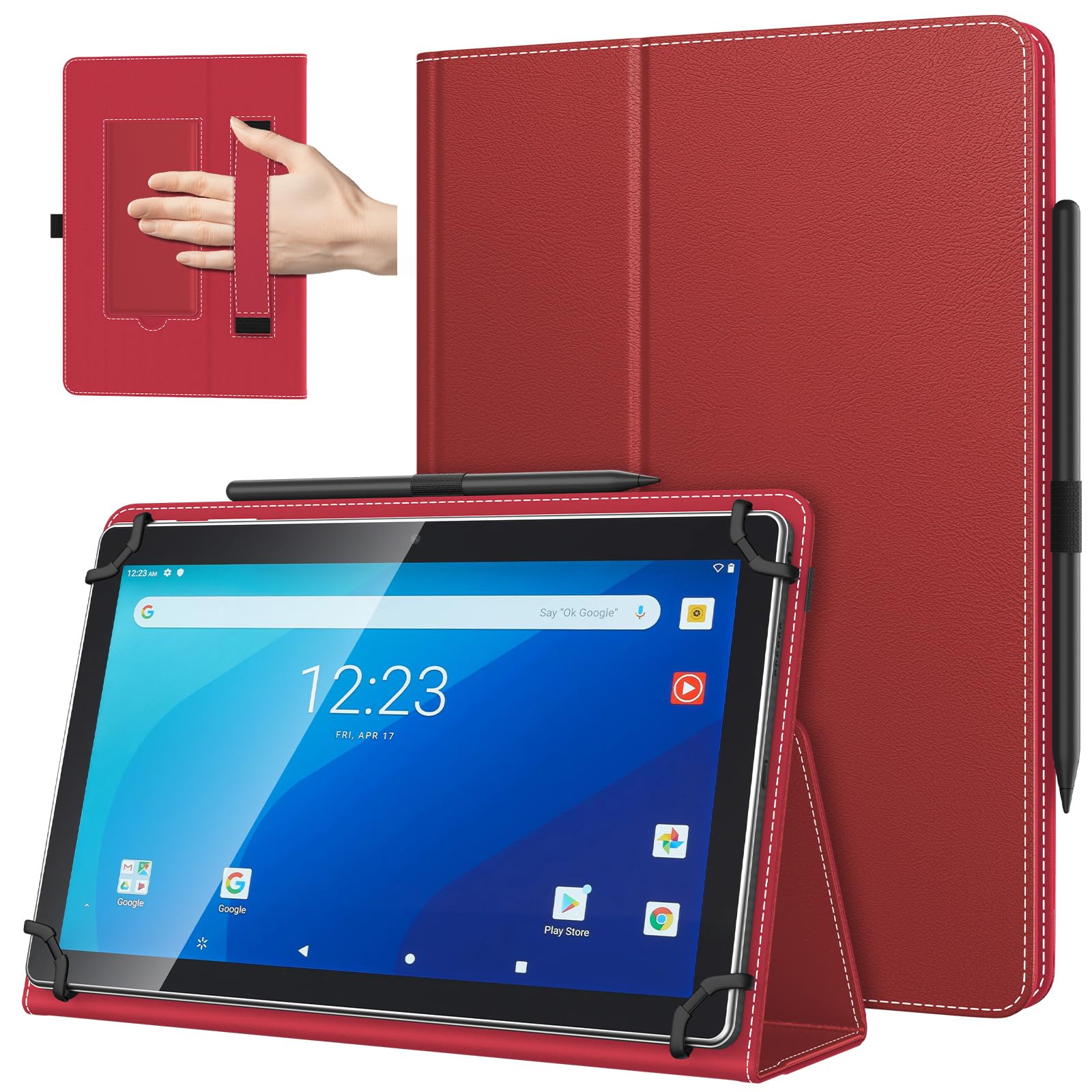 TiMOVO Universal Hülle für 10,1 Zoll Android Tablet mit Stiftschlaufe, Leichtes & Faltbares Standhülle mit Handschlaufe für Alle 9,6-11 Zoll Touchscreen-Tabletten