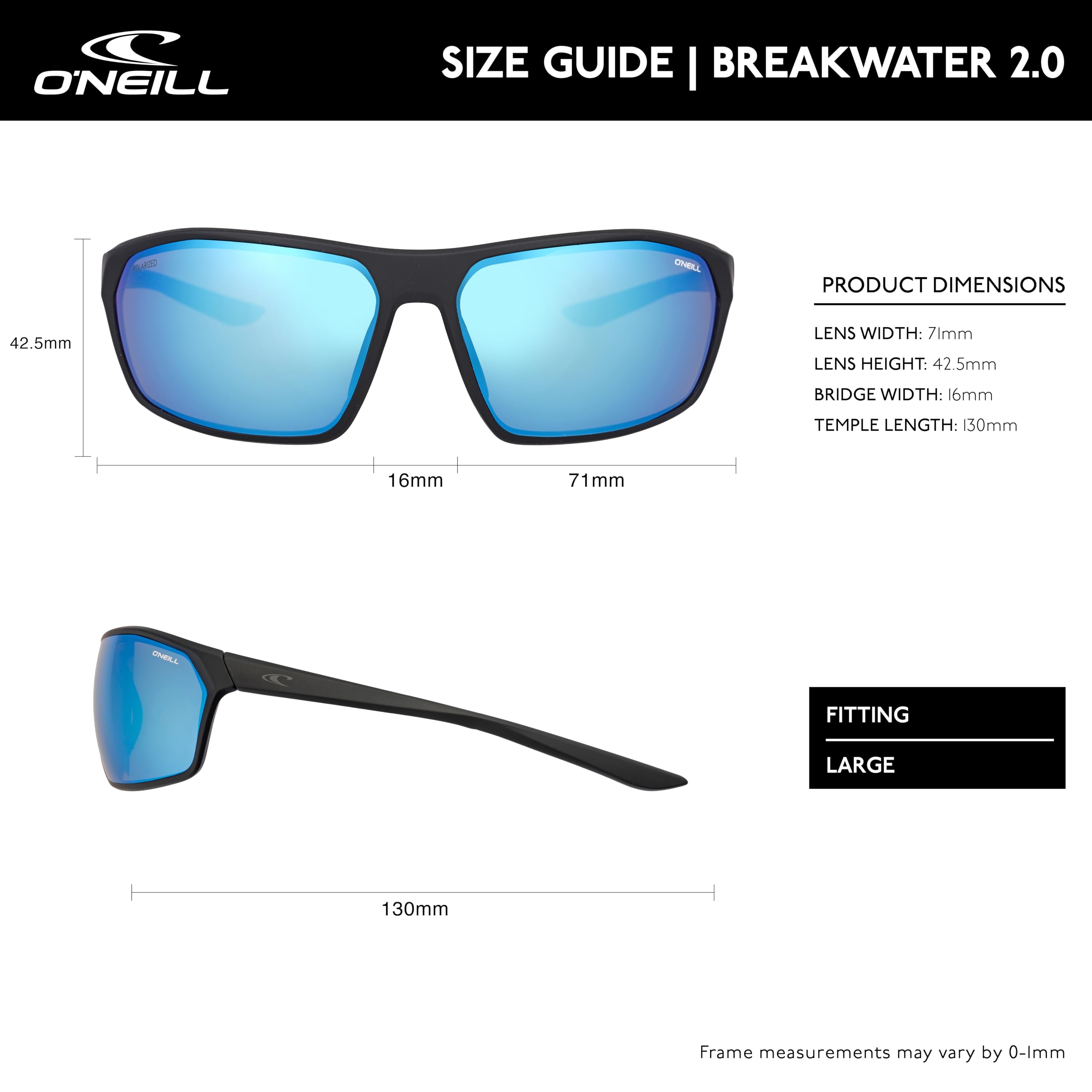 O'NEILL BREAKWATER 2.0 - Occhiali da sole sportivi da uomo, polarizzati, protezione UV400, 71 mm, lenti a specchio