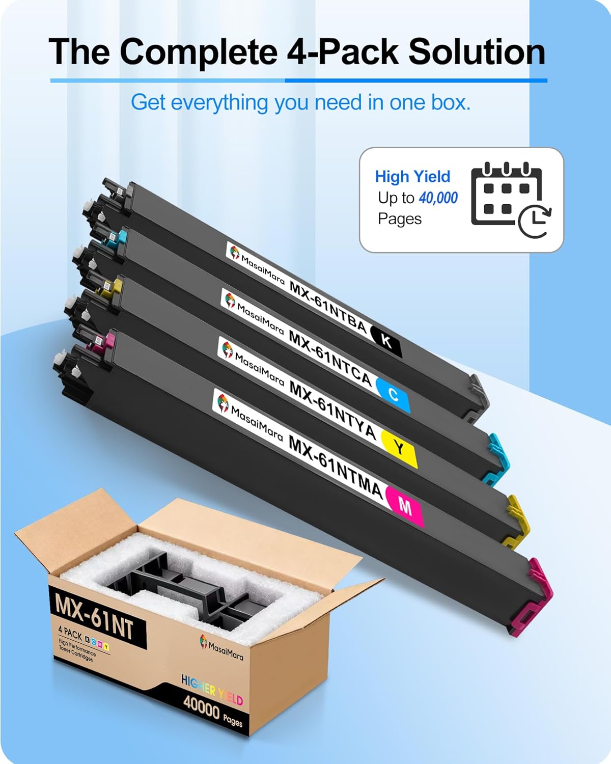 MasaiMara MX-61NT MX61NT MX-61NT-BA MX-61NT-CA MX-61NT-MA MX-61NT-YA Compatible Toner Cartridges for Sharp MX-2630N MX-3050N MX-3070N MX-3550N MX-4050N MX-5050N MX-6050N MX-6070N MX-3070V Printer