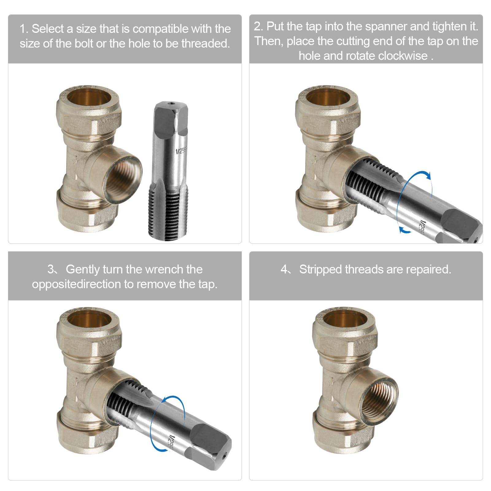 Set di 5 trapani per filettatura tubi BSP: 6,3 mm, 12,7 mm, 9,5 mm, 12,7 mm, 19 mm. Set di trapani per filettatura professionale per riparazioni, con scatola