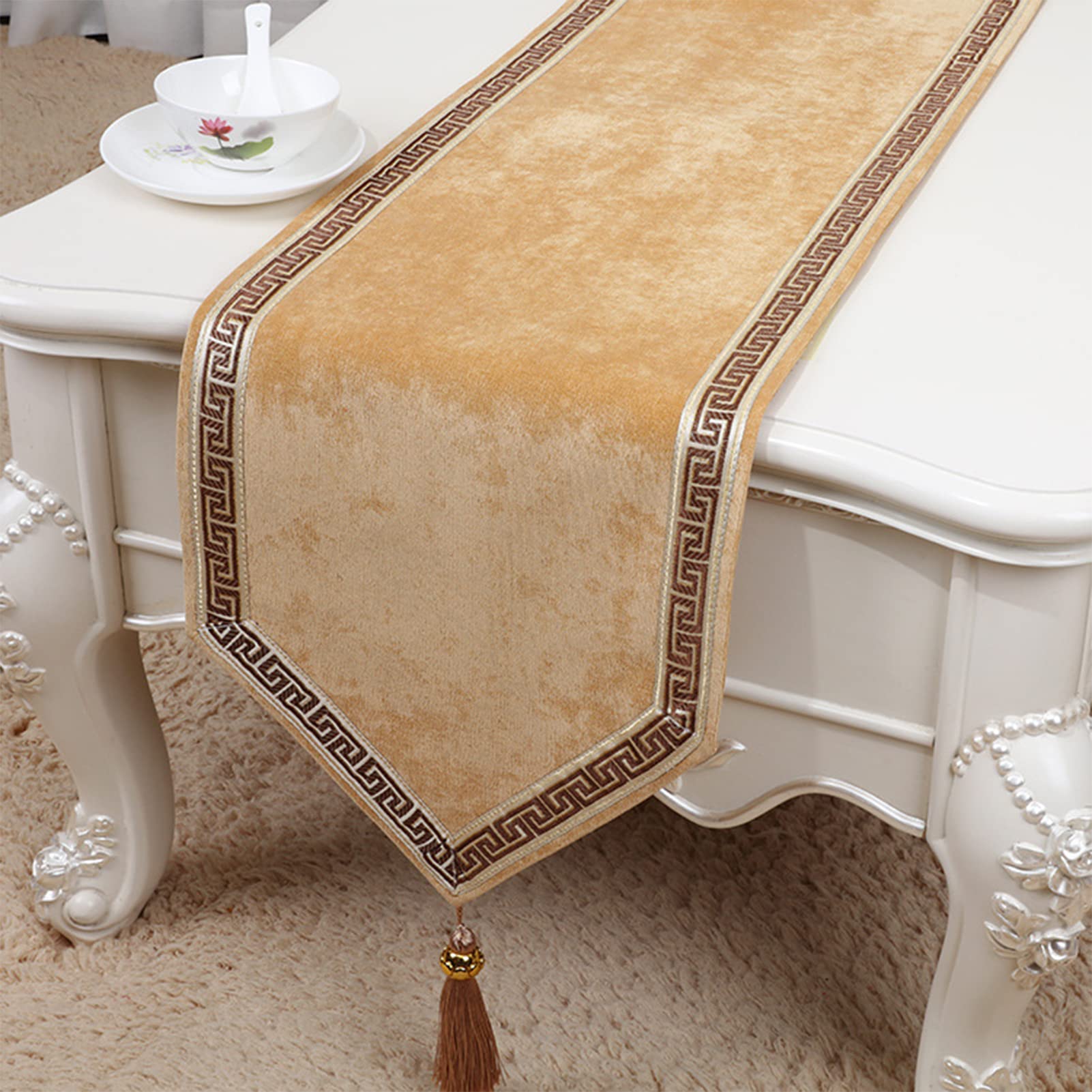 Camino de mesa con borlas, tapiz tejido de color sólido para comedor, mesas de café y té, decoración elegante del hogar, perfecto para soportes de TV, ropa de cama versátil y mantel