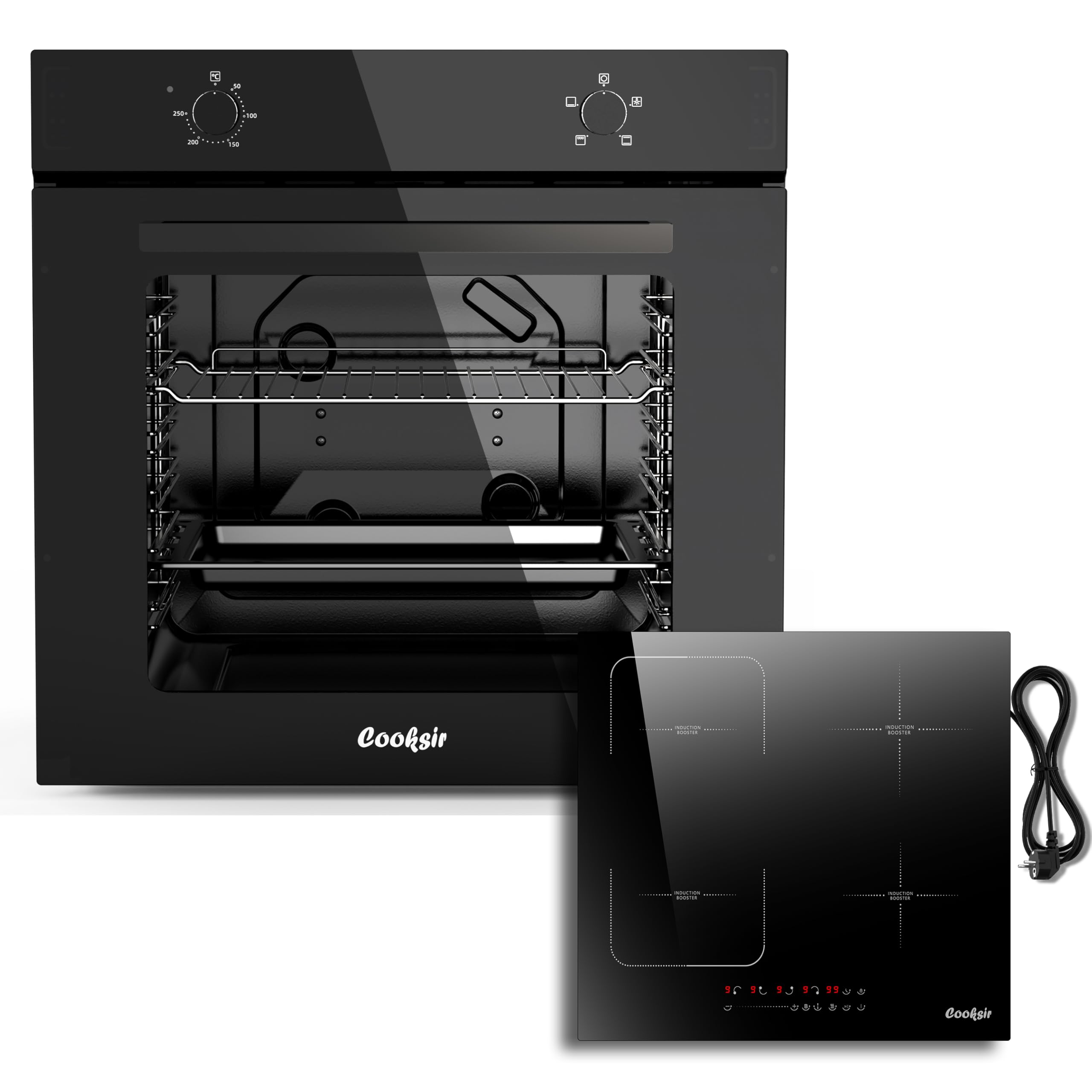 Four et plaque à induction: Four Encastrable 60CM avec 4 Fonctions & 65 Liters+Plaque Induction 4 Feux avec Prise 60CM Encastrable