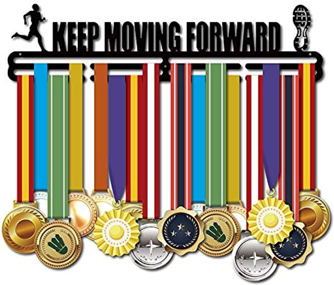 Wall Mount 2 Lines Medal Display Hanger with 3 Screws (Matte Black)