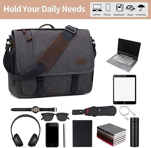 Miniatura 8 de Nerlion - Bolsa tipo mensajero para hombre de 17 a 17.3 pulgadas, bolsa de lona resistente al agua, bolsa de hombro, maletín de trabajo, bolsa para