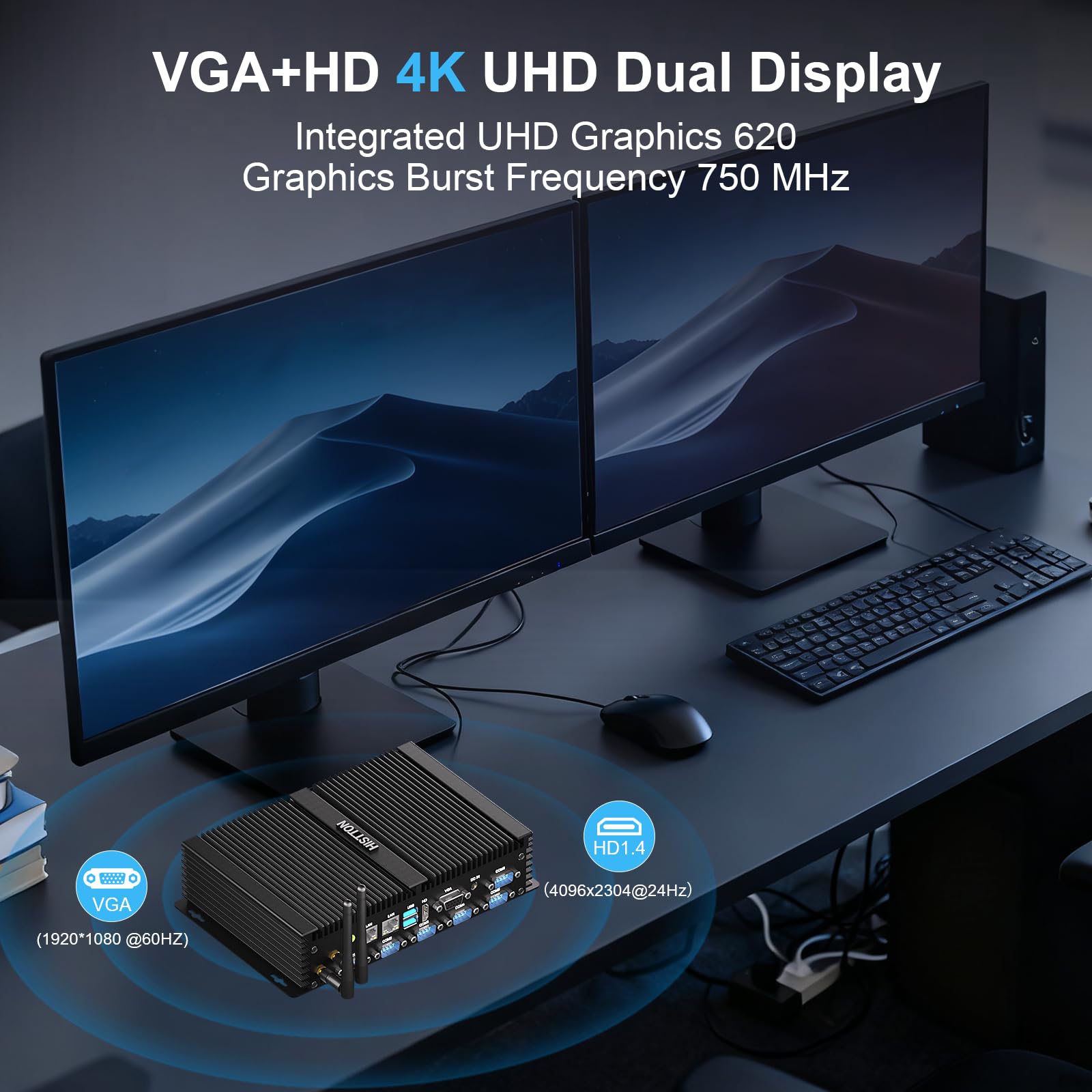 HISTTON Mini PC sans Ventilateur Core i7-8550U, 16 Go DDR4 RAM 512 Go SSD
