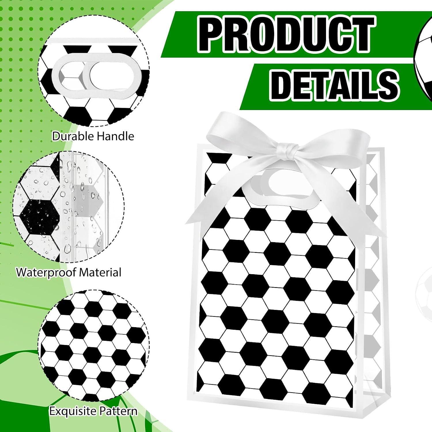 Hsei 24 Pcs Soccer Clear Goodie Bag 7.1 x 10.2 x 3.1 Inch PVC Ribbon Reusable Clear Gifts Bag with Handle Sport Theme Party Favor Gift Bags Bulk For Team Gifts Birthday Party Exercise Supplies