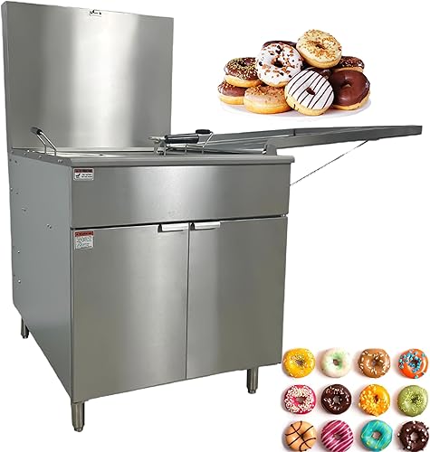 Freidora de donas de gas comercial, capacidad de 170 libras, quemador de 4 tubos, acero inoxidable, certificado ETL, 41.3 x 56.8 pulgadas GF-24P