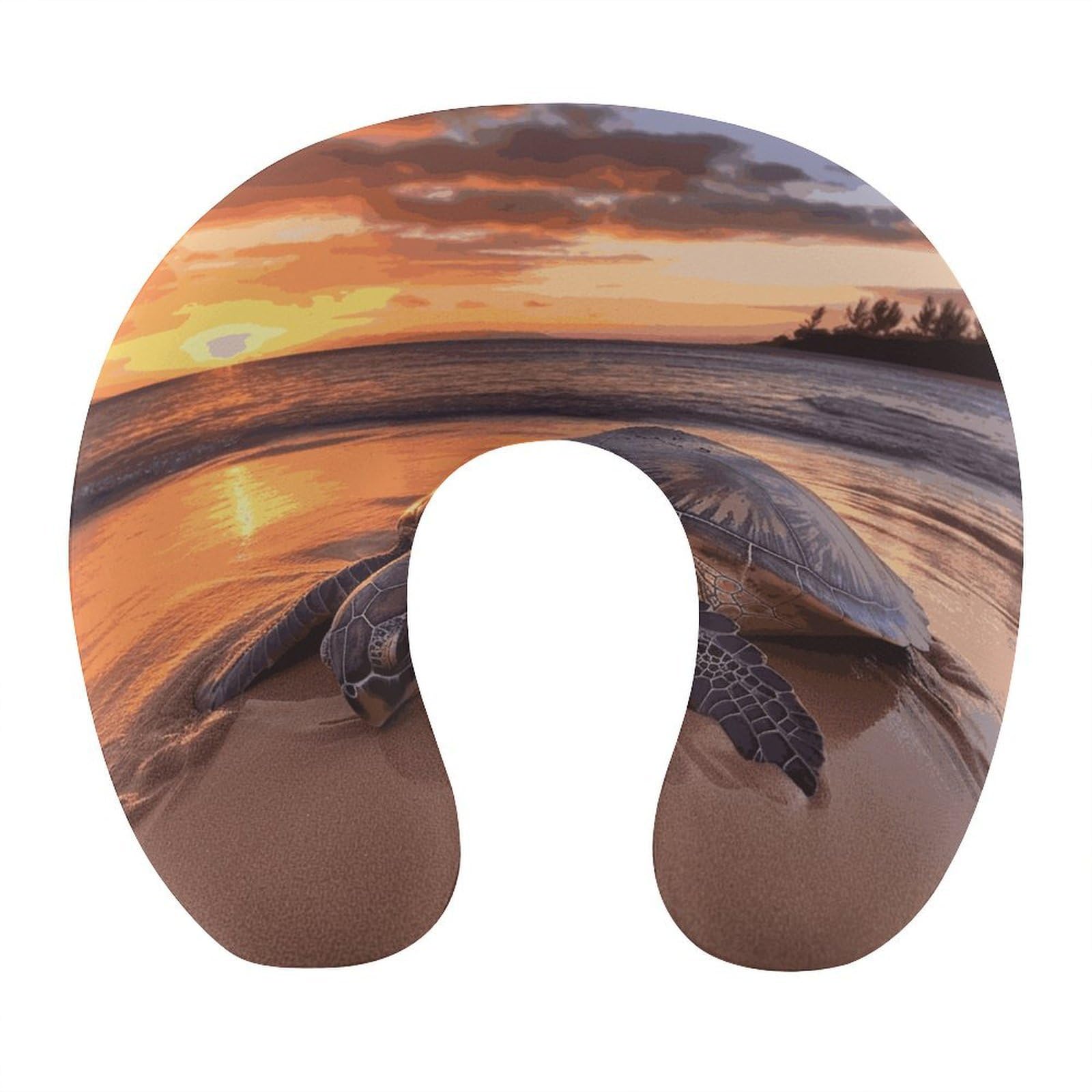 FekiLoot Sea Turtle Sunset Travel Pillow U Shaped Neck Pillow Comfortable Memory Foam Pillow Portable Soft Headrest Lightweight Neck and Head Support for Planes Trains Self-Driving Cars